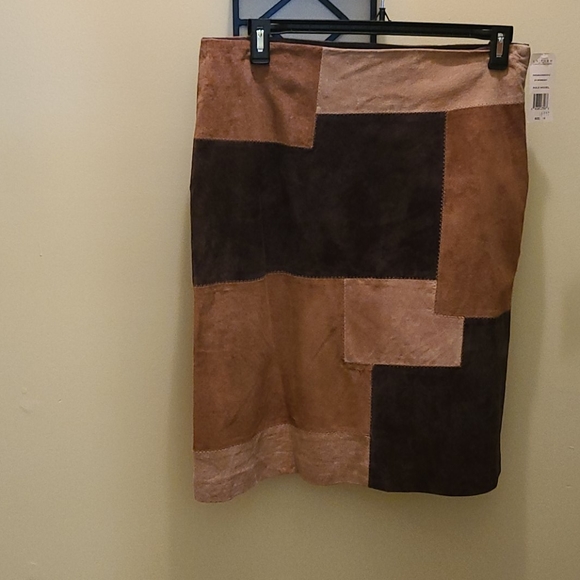 Uniform John Paul Richards Blocked Leather Suede Skirt - Picture 2 of 6